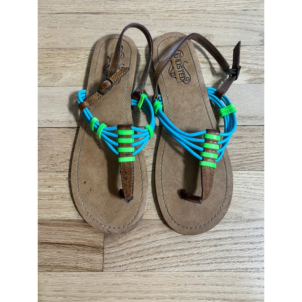Unlisted Kenneth Cole Flat Sandals Womens 8.5 Brown Blue Green Neon